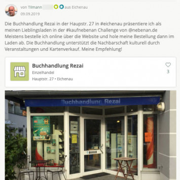 Tilmann kauft in der Buchhandlung Rezai um's Eck. (Bild: nebenan.de)