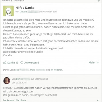 Claudia bedankt sich bei ihren Nachbarn (Screenshot: nebenan.de)