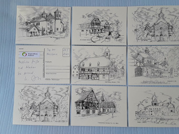 Diese schönen Postkarten mit Kelkheimer Motiven verteilte Hildegard am Tag der Nachbarn mit der Kelkheimer Bürgerstiftung in der Nachbarschaft. (Bild: Kelkheimer Bürgerstiftung)